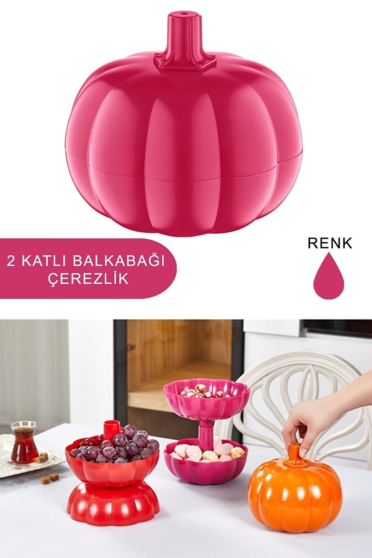 Poomy-Pumpkin Presentation Holder / Fuchsia Large Practical Snack Holder with 2 Layers or Single Layers 1