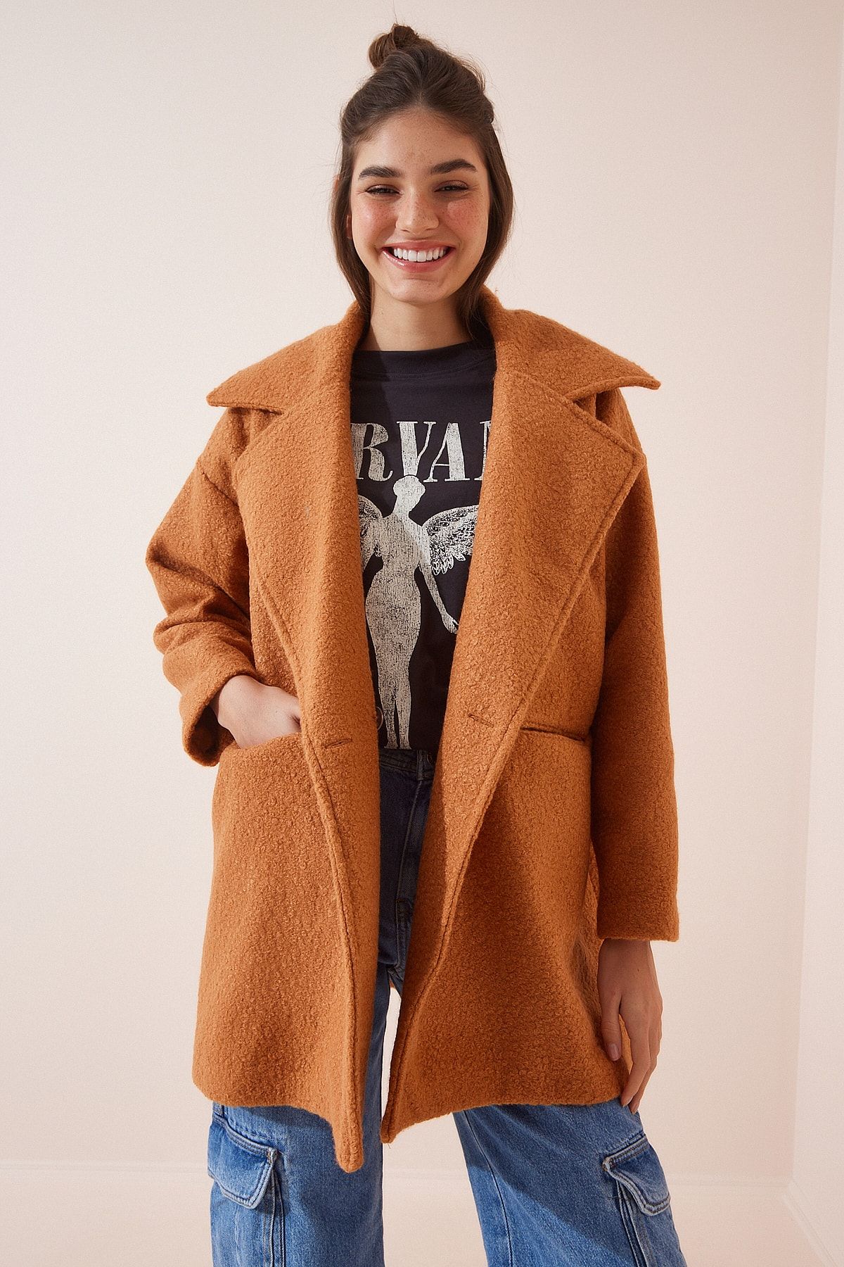 Rust boucle coat store