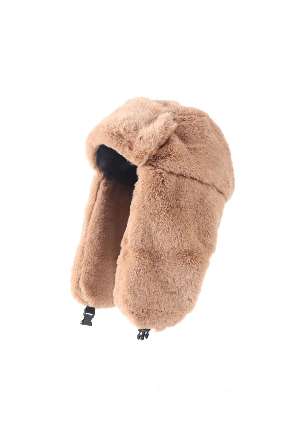 Kapin Suni Kürk Peluş Kulaklı Şapka - Vizon