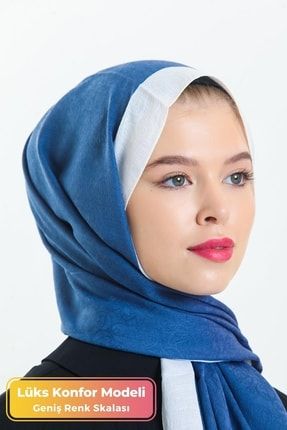 Luxury Serisi Şık Monogram Modeli Pamuklu Pratik Eşarp Düz Renk Tesettür Şal Lacivert Beyaz Luxury Scarf Hijab Çift İki Renkli DDR
