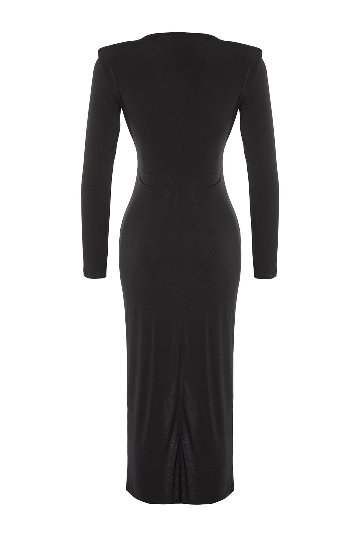 Trendyol Collection-Schwarzes gestricktes Abendkleid – zweireihiger Ausschnitt und Fensterdetail TPRAW23EL00272 9