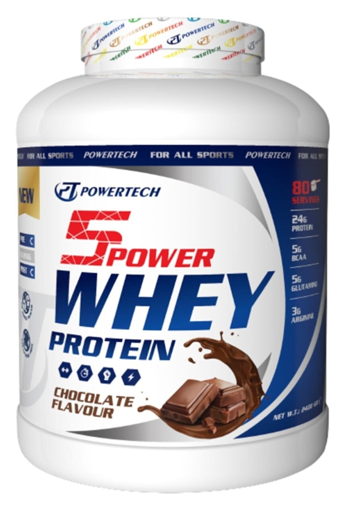 POWERTECH 5power Whey Protein 2400 Gr 80 Servings Çikolata Aromalı