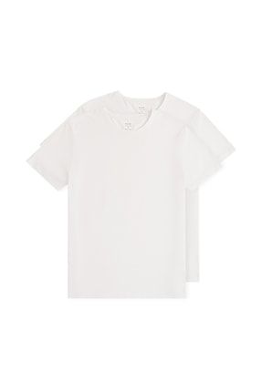 Erkek Beyaz 2'li Bisiklet Yaka %100 Pamuk Basic T-Shirt E001012