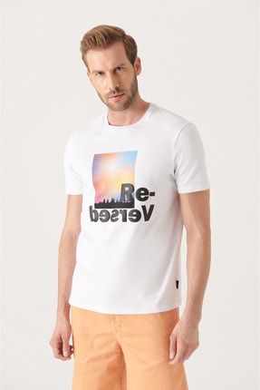 Erkek Beyaz Slogan Baskılı Pamuklu T-shirt A21y1101 A21Y1101