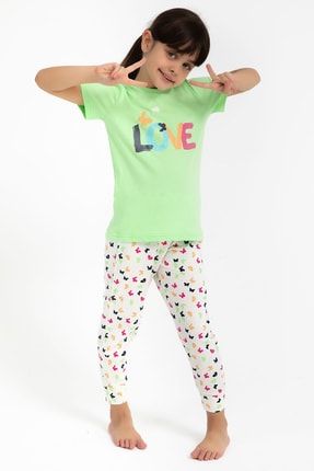 Love Mint Yeşili Kız Çocuk Pijama Takımı RP2797-C