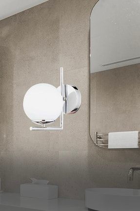 Sara Krom Kaplama Duvar Lambası Yatak Odası-Yatak Başı-Banyo İçin Modern Aplik 3456-01Y-CH