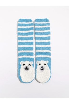 Kadın Mavi Grafik Baskılı Cozy Çorap 781053