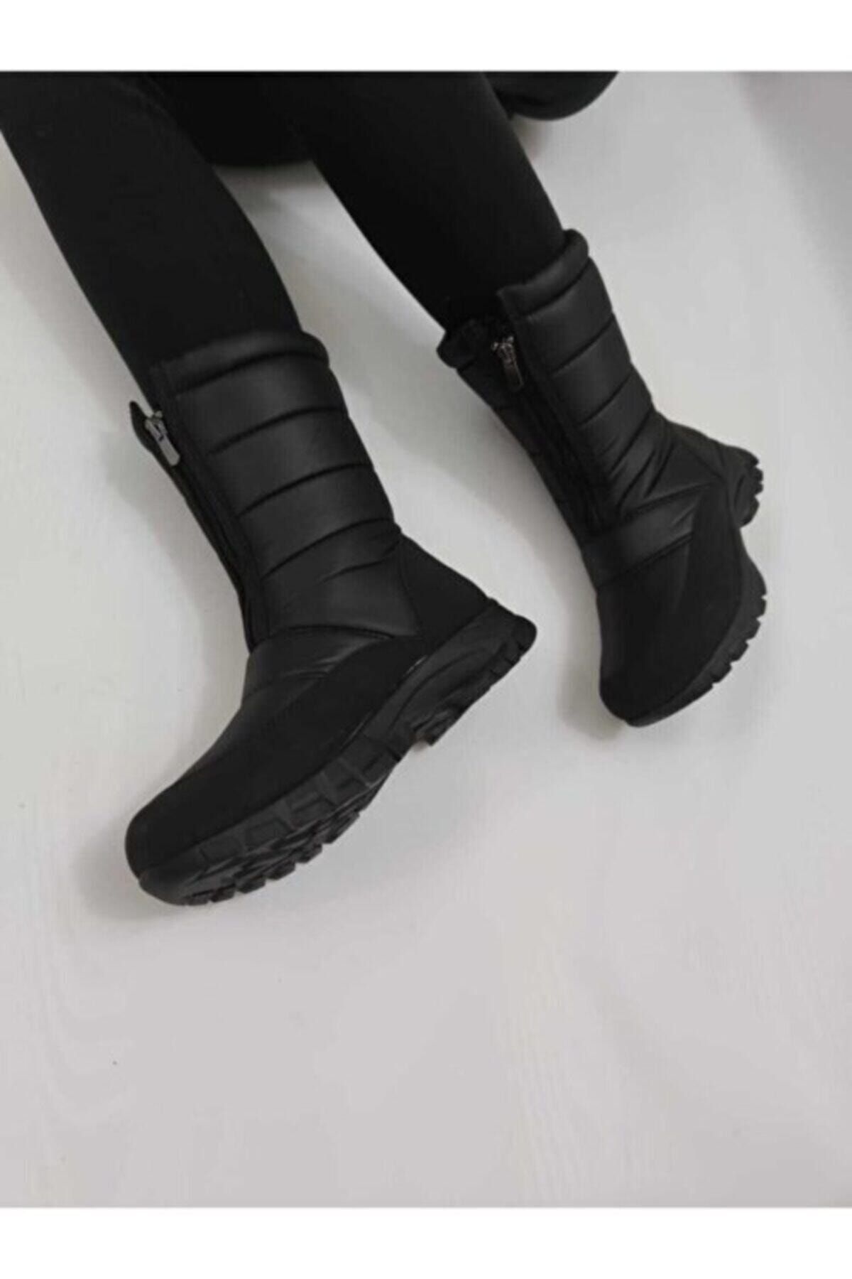 Sedir Ayakkabı-Black Snow Boots with Front Zipper 2