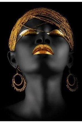 Kanvas Afrikalı Kadın Altın Renk Led Işıklı Dekoratif Tablo RoodWit253