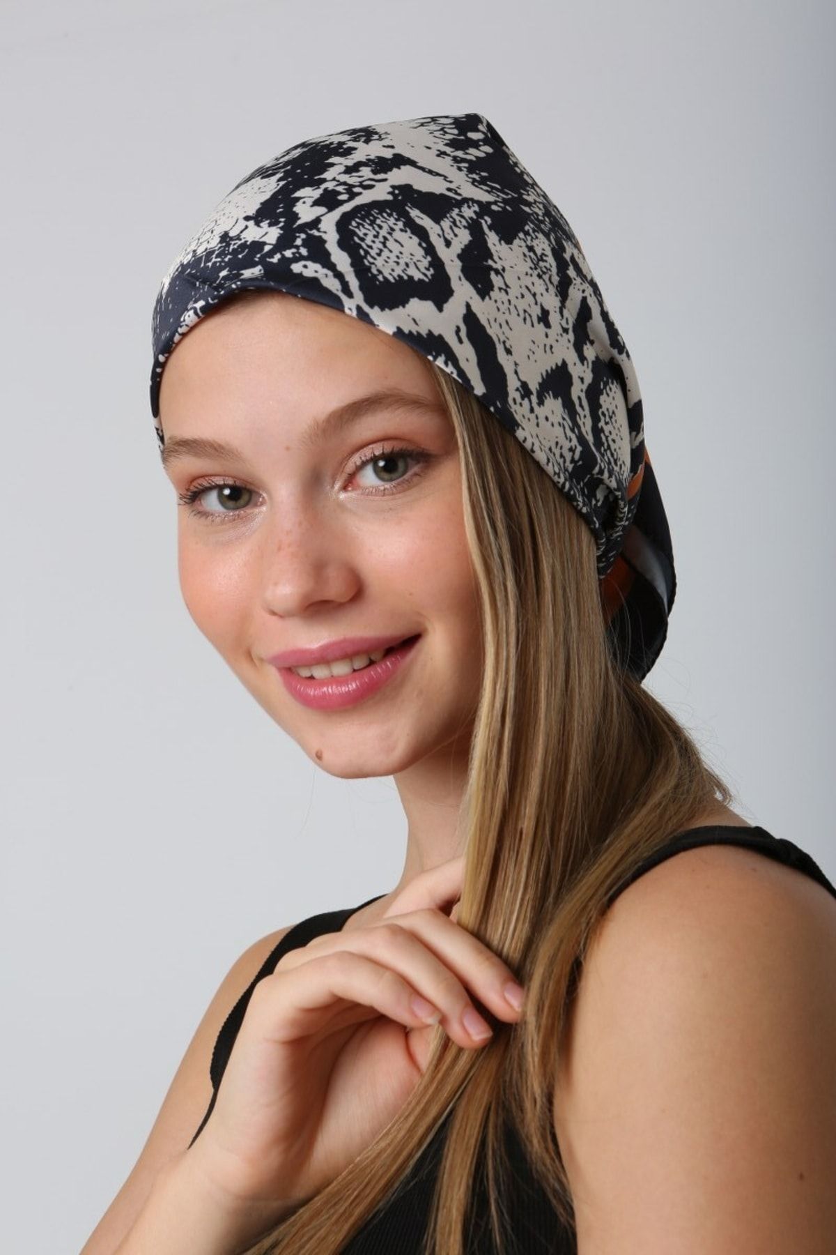 MARBERRY-Orange Snake Patterned Women's Scarf - Bandana 60x60 Cm 4