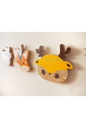 3’lü Set Renkli Sevimli Hayvanlar Bebek Çocuk Odası Ahşap Dekoratif Duvar Obje Süsü Tablo sevimlihayvanlarduvar
