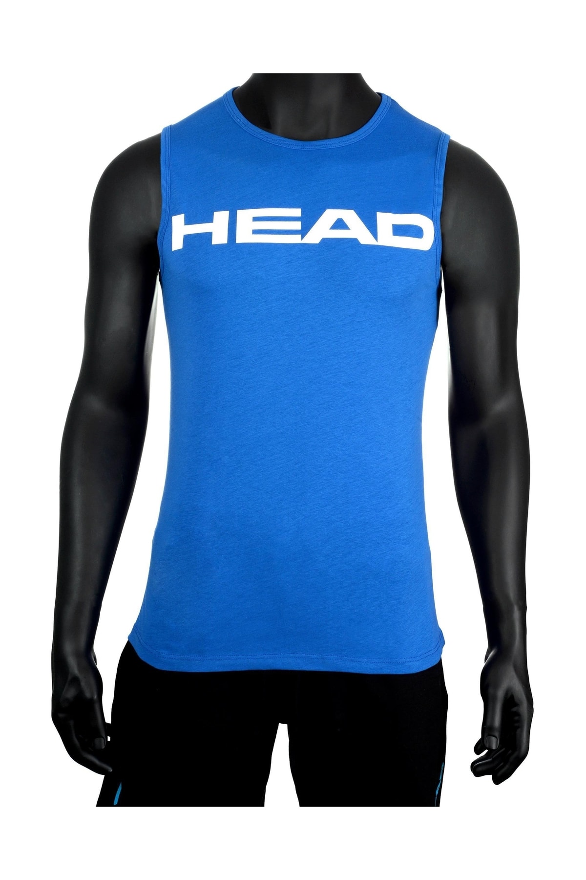 Head Erkek Mavi Pamuklu Sıfır Kol Fitness T-shirt Sporcu Atleti Kolsuz Tanktop Tenis Tişörtü