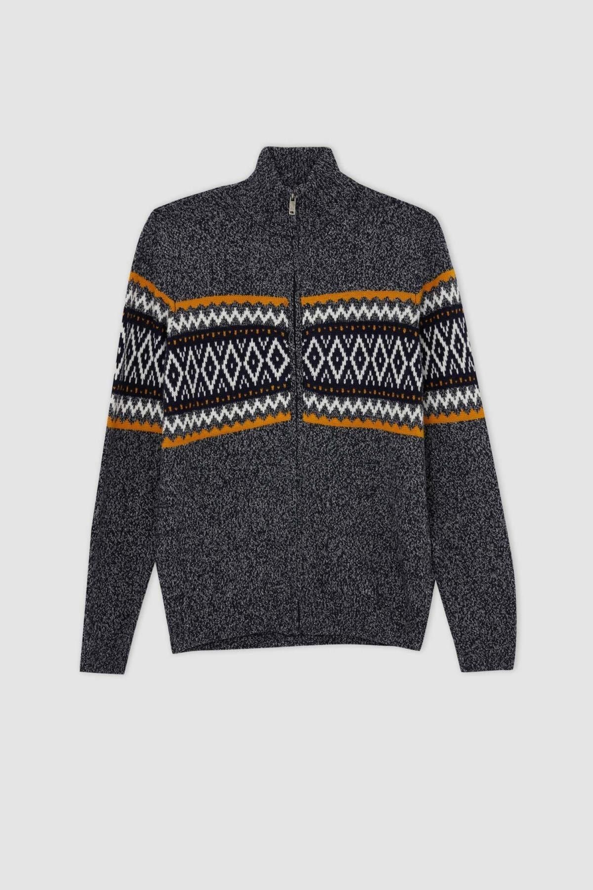 DeFacto-Regular Fit Half Turtleneck Cardigan 7