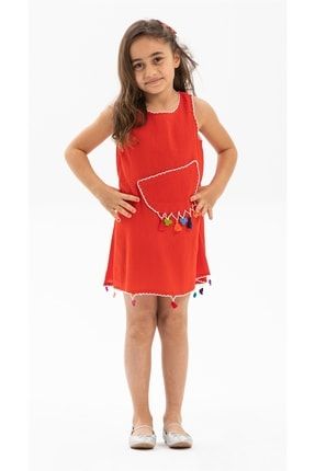 Mine Şile Bezi Çocuk Elbise Kırmızı Krmz 221.05