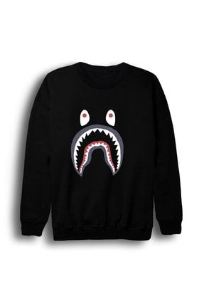Bape Shark Baskılı Sweatshirt BYTLK9200-1