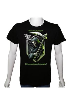 Erkek T-shirt Siyah Baskılı MT22-UTERS-0007-SYH