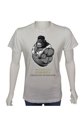 Erkek T-shirt Beyaz 'kızgın Goril' Baskılı MT22-UTERS-0001-BYZ