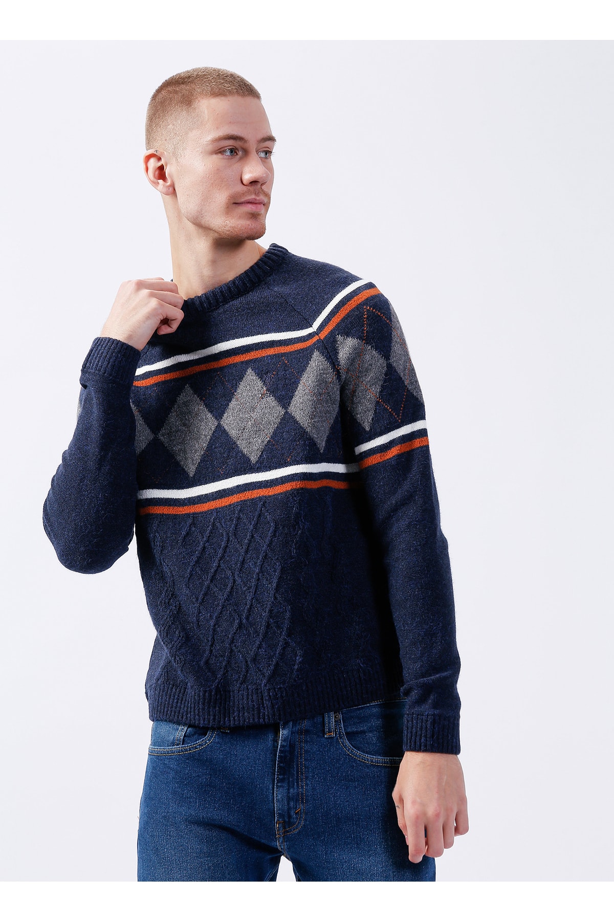 یو اس پولو ژاکت مردانه یقه گرد سرمه ای کلوان