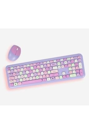 Pembe Kız Kalp Mini Karışık Renk Kablosuz Klavye Mouse Set (pembe) Pmb