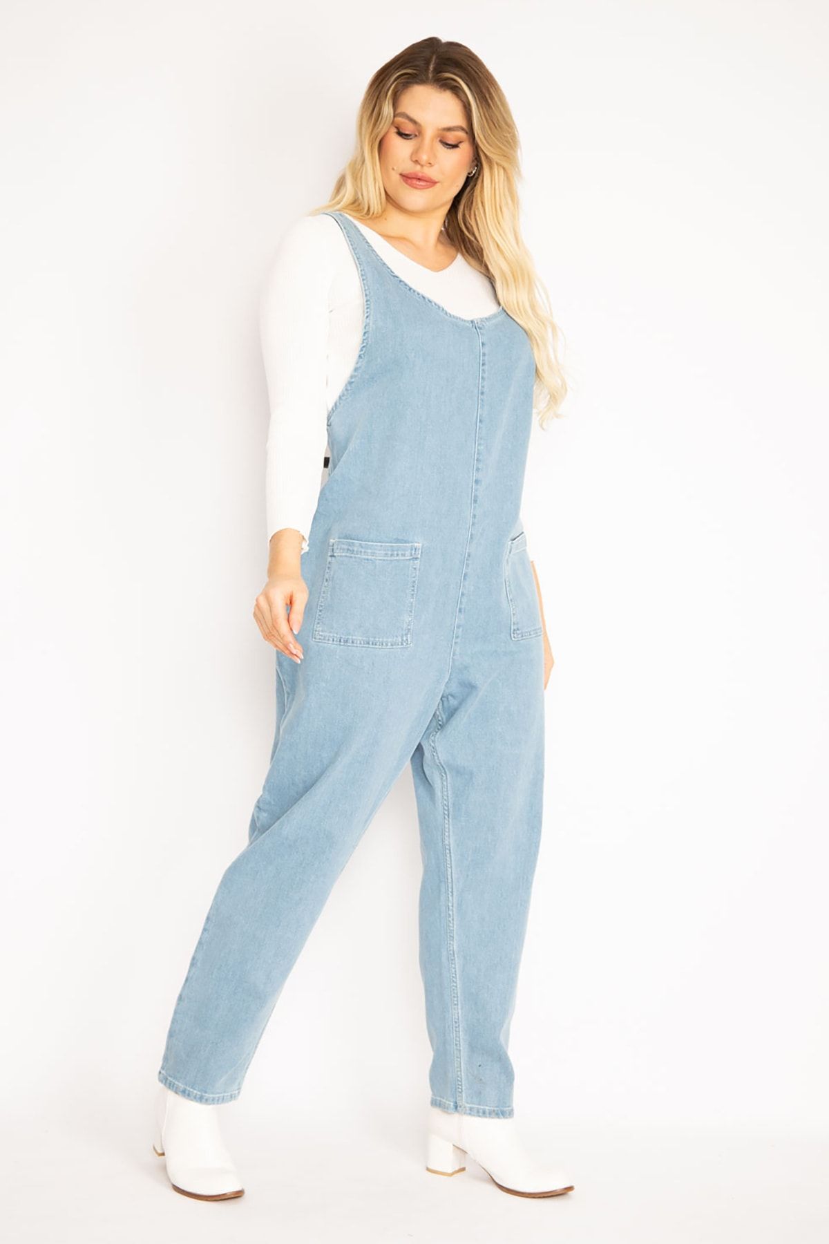Kadın Mavi Cepli Kot Tulum 65n35148