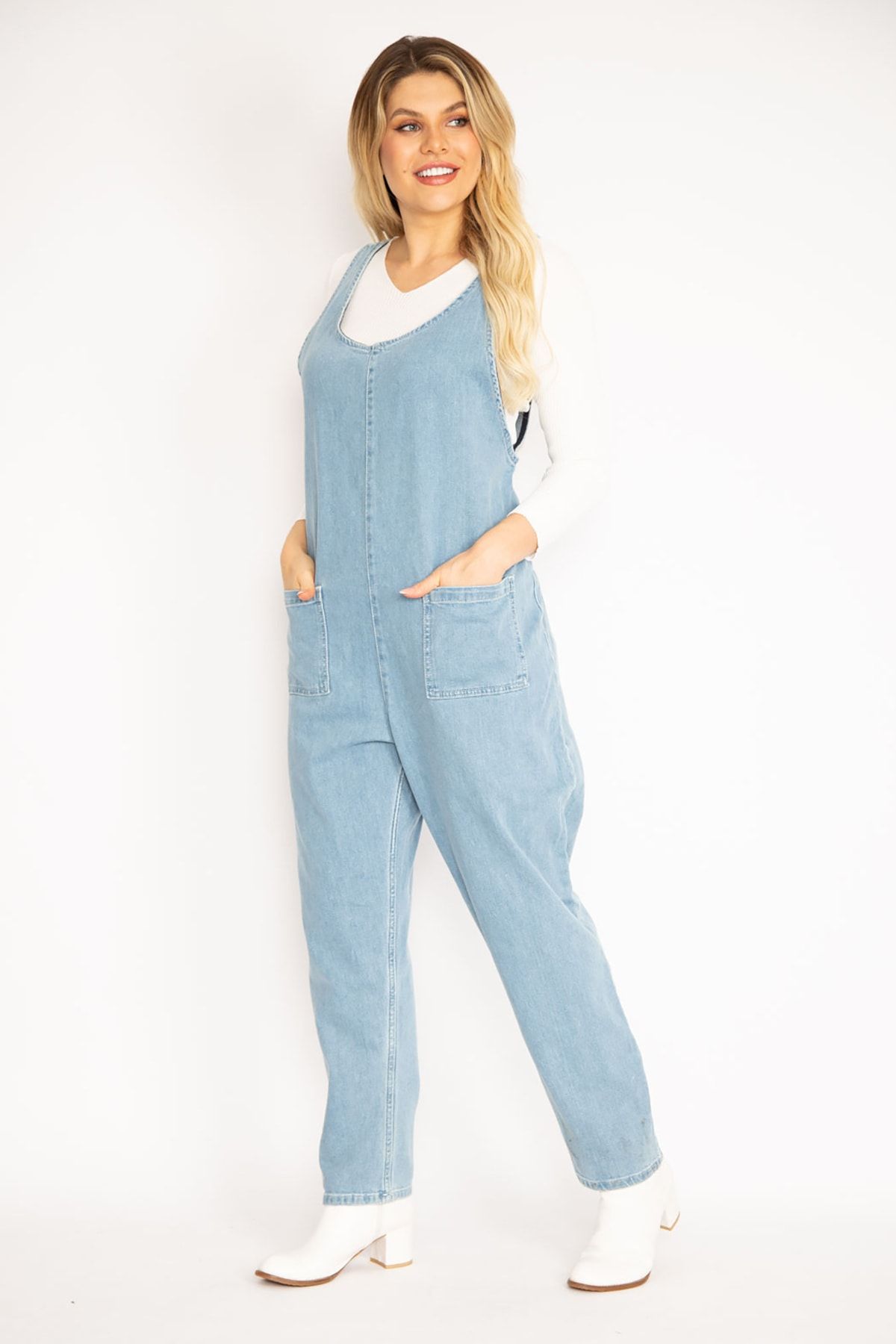 Kadın Mavi Cepli Kot Tulum 65n35148