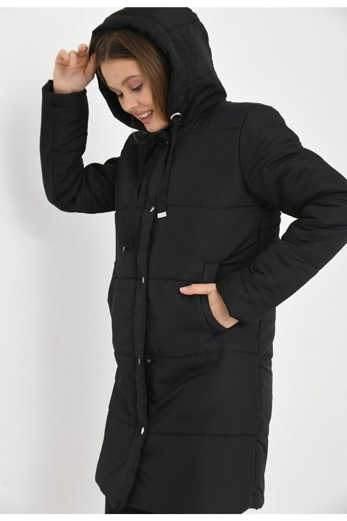 YILMAZBARMAZ Dámský prošívaný kabát - s kapucí, na zip a patentky