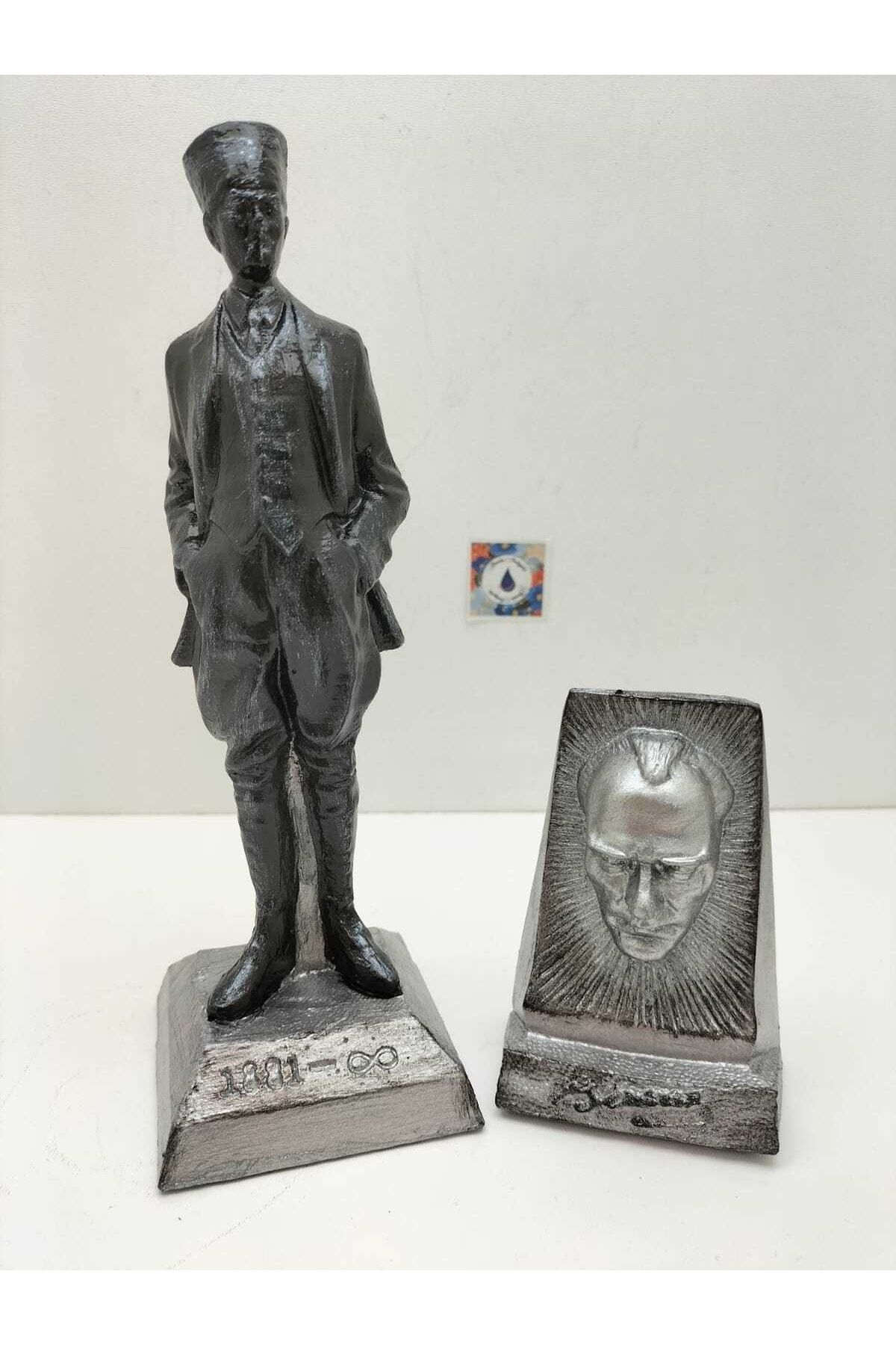 Mustafa Kemal Atatürk Heykeli + Atatürk Büst Hediyeli Set