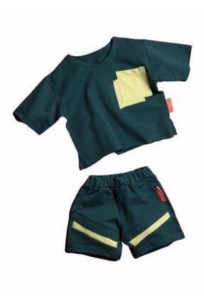 Moinoi Renkli Cepli Erkek Bebe Tişort Şort Takım Yazlık 50191-yeşil T20Y50191MNS01
