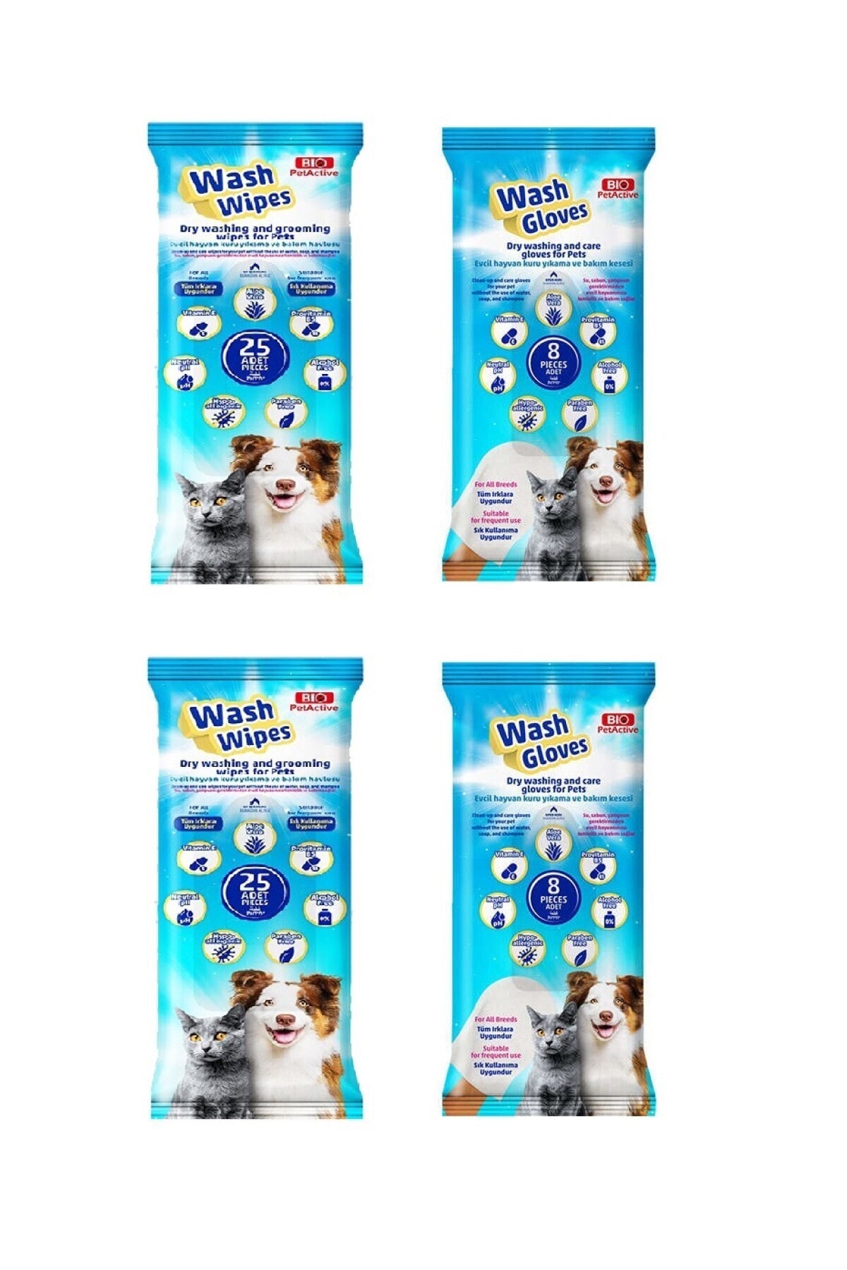 Bio PetActive Wash Gloves + Wash Wipes Karma 4 Lü Paket