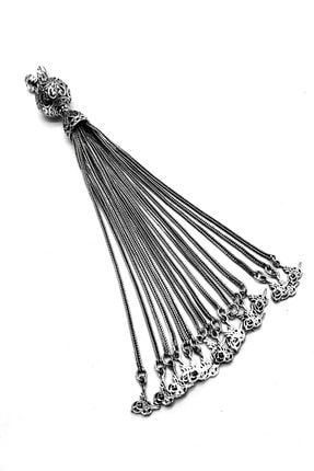 925 Ayar Gümüş Dev Boy Tesbih Püskülü Özel Yapım Uzun Boy Çoklu Gümüş Püskül 16,5cm/34,5gr PÜS099