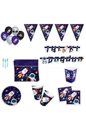 Uzay Temalı Doğum Günü Süsleri Astronot Masa Seti Parti Seti Ekonomik Set 16 Kişilik- 1HD50881