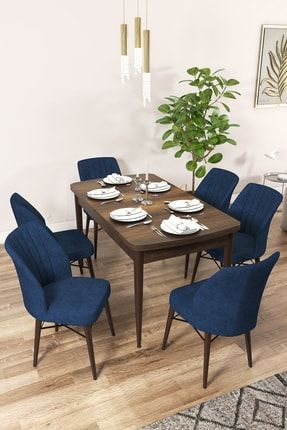 Arel Mdf Barok Desen Mutfak Masası Takımı 6 Lajivert Sandalye RVN06-ARLBRK