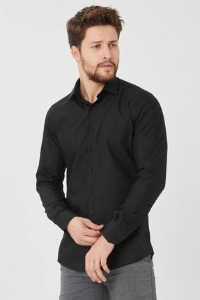 Pietra Paul Erkek  Siyah Slim Fit D&uuml;z  G&ouml;mlek