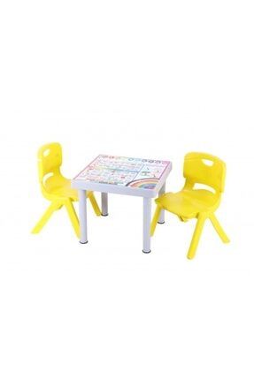 Plastik Mandella Rubi Ingilizce Desenli Çocuk Masası 2 Adet Nova Orta Çocuk Koltuk Sarı İNovaO2