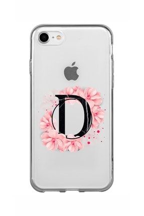 Iphone 8 Uyumlu Pembe Çiçek Desen D Harfli Şeffaf Kılıf MCIPH8PCSEF
