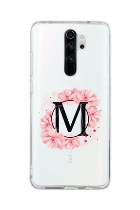 Xiaomi Redmi Note 8 Pro Uyumlu Pembe Çiçek Desen M Harfli Şeffaf Kılıf MCXION8PPCSEF