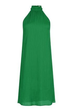 Kendinden Pileli Yeşil Midi Elbise EDA200209Y
