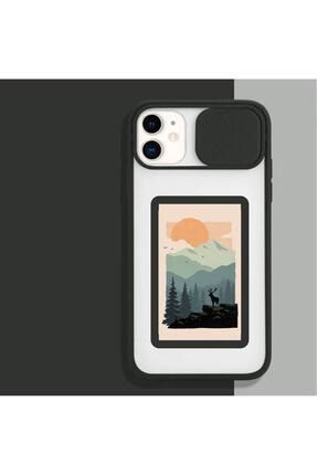 Iphone 11 Manzara Desenli Kamera Korumalı Siyah Telefon Kılıfı MCMANZARA