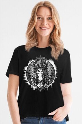 Kadın Siyah Kızılderili Kız Kısa Kollu T-shirt 1M1BW153FS