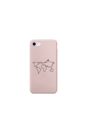 Iphone 7 Pembe Lansman Dünya Haritası Desenli Telefon Kılıfı IP7LN-097