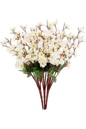 Beyaz Yapay Çiçek Bahardalı Japon Kiraz Çiçeği 9 Dallı 35 cm 3 Demet bhr40-10