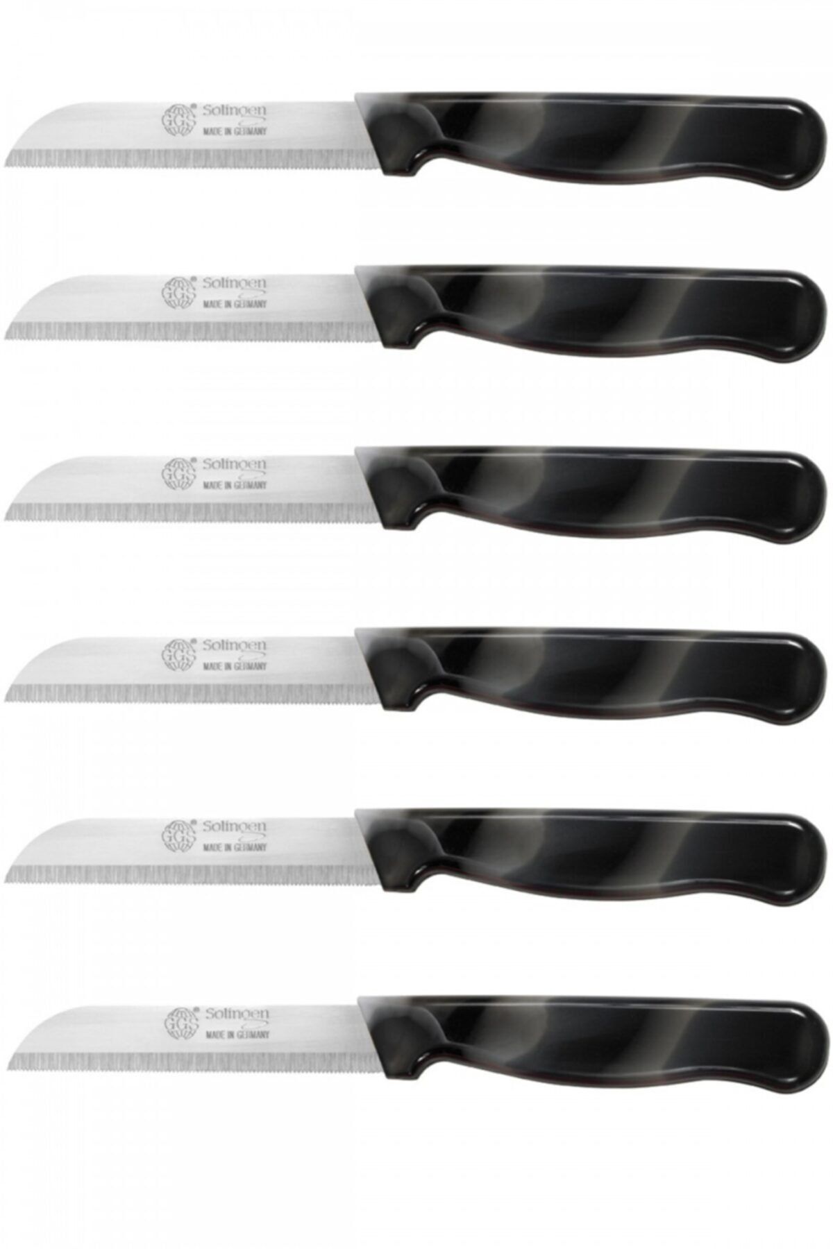 SMI 6 pcs – Paring Knife Set Solingen Vegetable Knife Serrated Fruit  Kitchen Knife Flexible Multi Color Fixed Blade, Made in Solingen Germany
