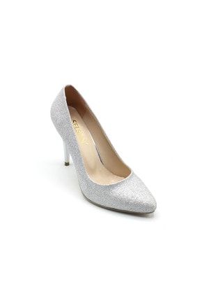 Kadın Gümüş Simli Stiletto Abiye Ayakkabı 001 700-3