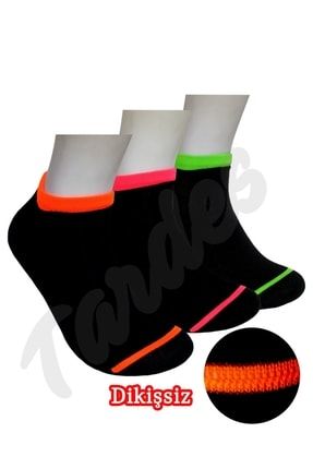 3'lü Kadın Patik Çorap Siyah Neon Renkler balkiz6743