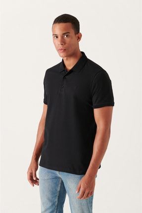 Erkek Siyah Polo Yaka Düz T-Shirt E001027