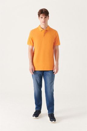 Erkek Turuncu Polo Yaka Slim Fit %100 Pamuk Basic T-Shirt E001004