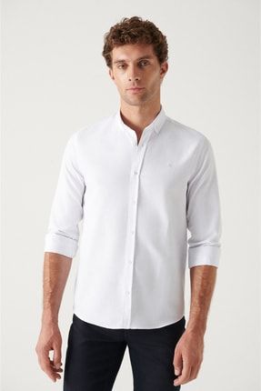 Erkek Kolay Ütülenebilir Pamuklu Oxford Regular Fit Beyaz Gömlek E002000