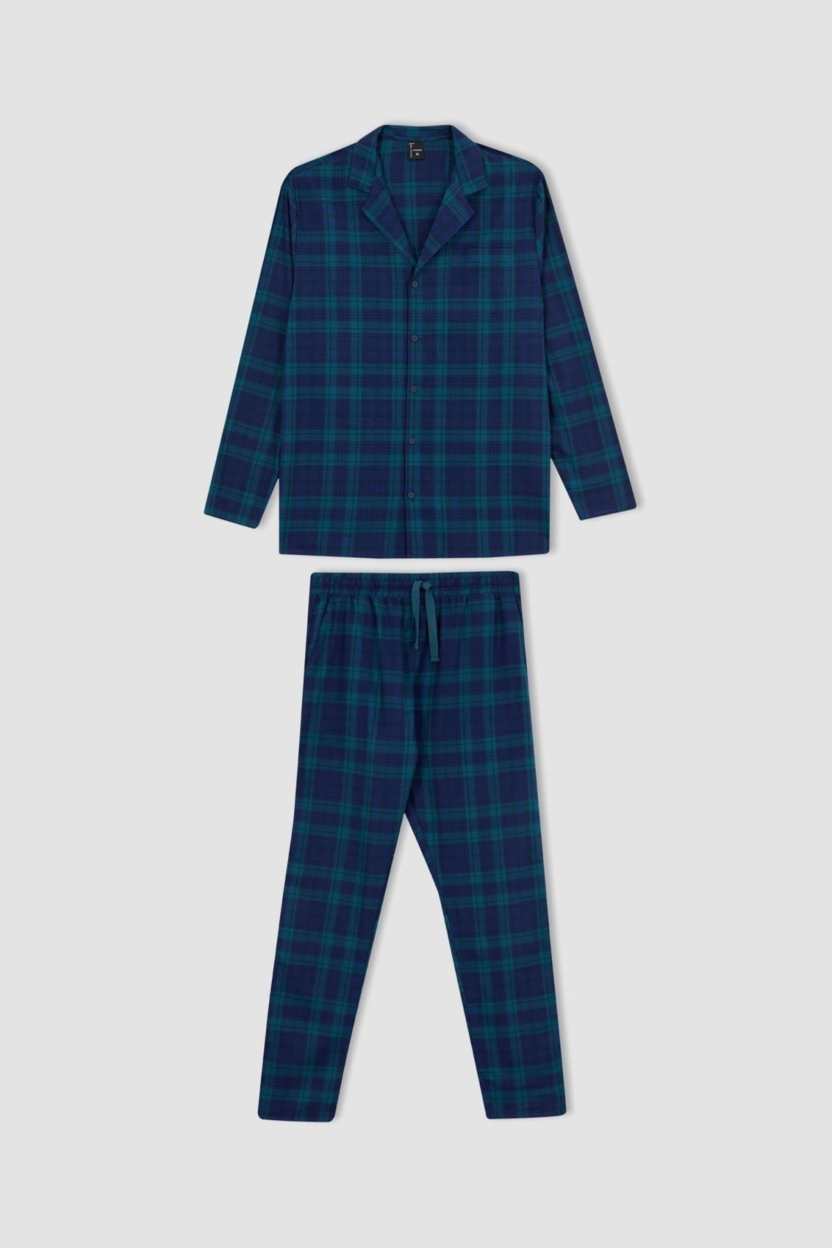 DeFacto Regular Fit Gömlek Yaka Uzun Kollu Kareli Flanel Pijama Takım