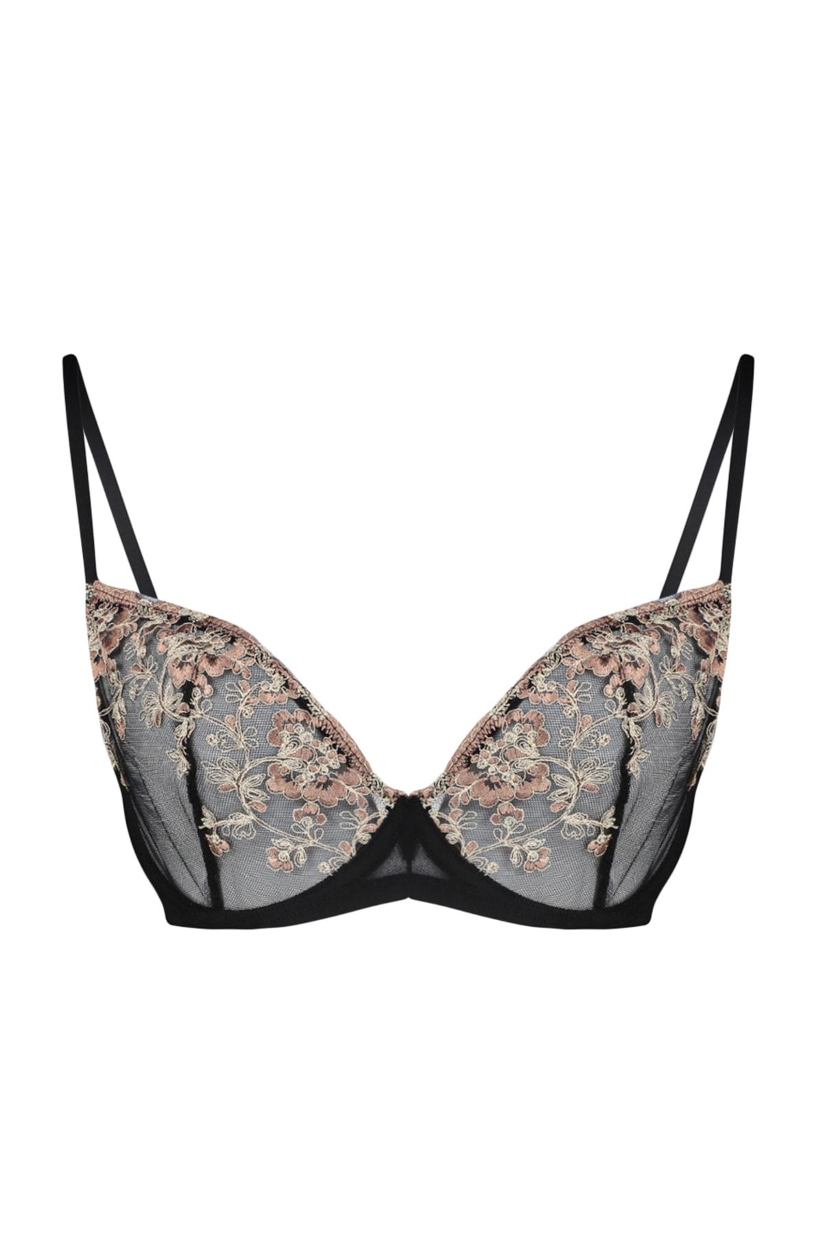 Trendyol Black Lace U Underwire Covered Balconette Bra 2024, Buy Trendyol  Online