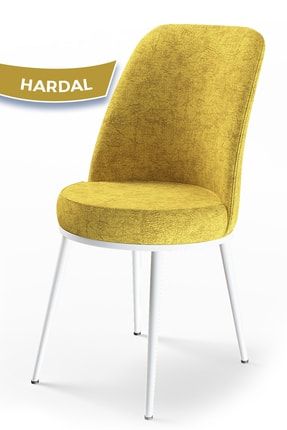 Dexa Serisi Hardal Sarısı Renk Sandalye Mutfak Sandalyesi, Yemek Sandalyesi Ayaklar Beyaz CNS666
